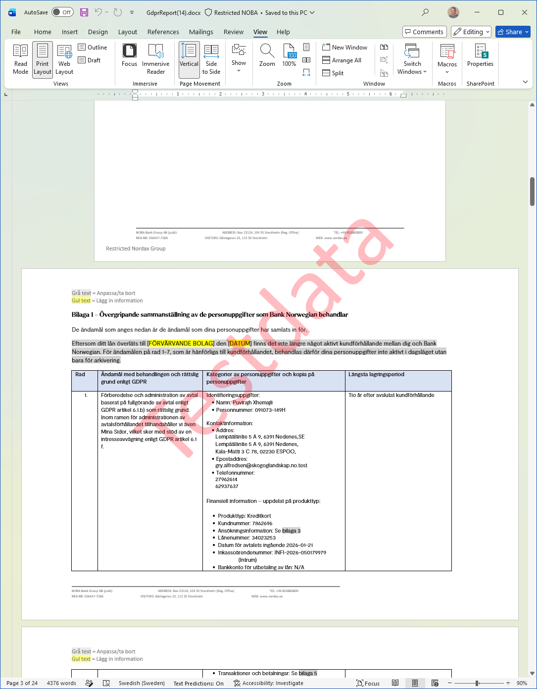 GDPR-rapport eksempel